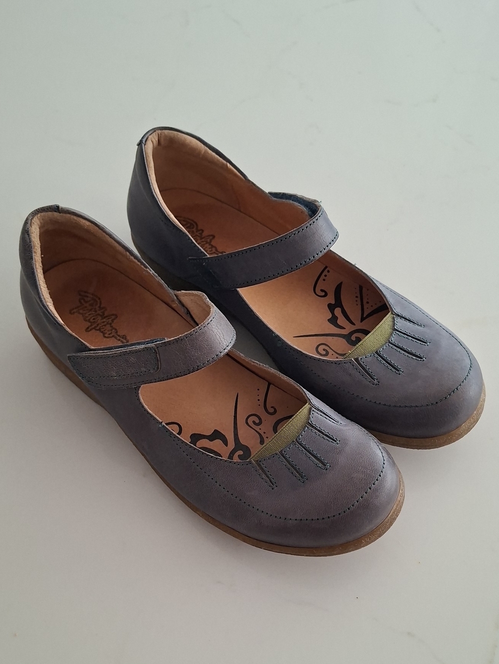 Portofino Blue Leather Mary Jane Flats with Easy Closure (EU 39/US 8-8.5)